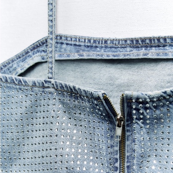 ZARA RHINESTONE TRF DENIM CROP TOP - Picture 9 of 10